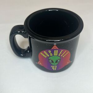 M Ware Roswell’47 Alien Spaceship Cow Red Black Speckled 2 Cup Mug Coffee Tea